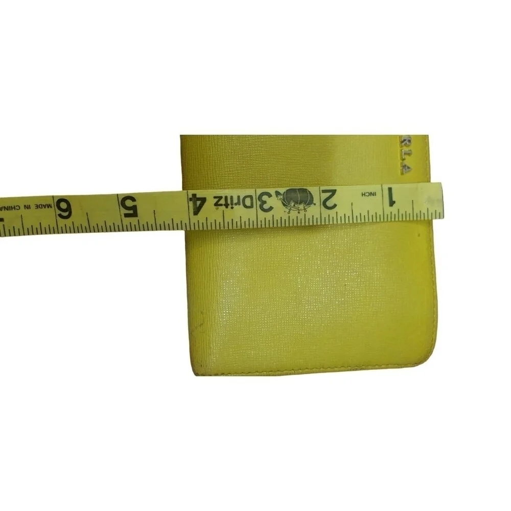 Authentic FURLA Round Zipper Long Wallet Wristie Neon Yellow Pebbled Leather